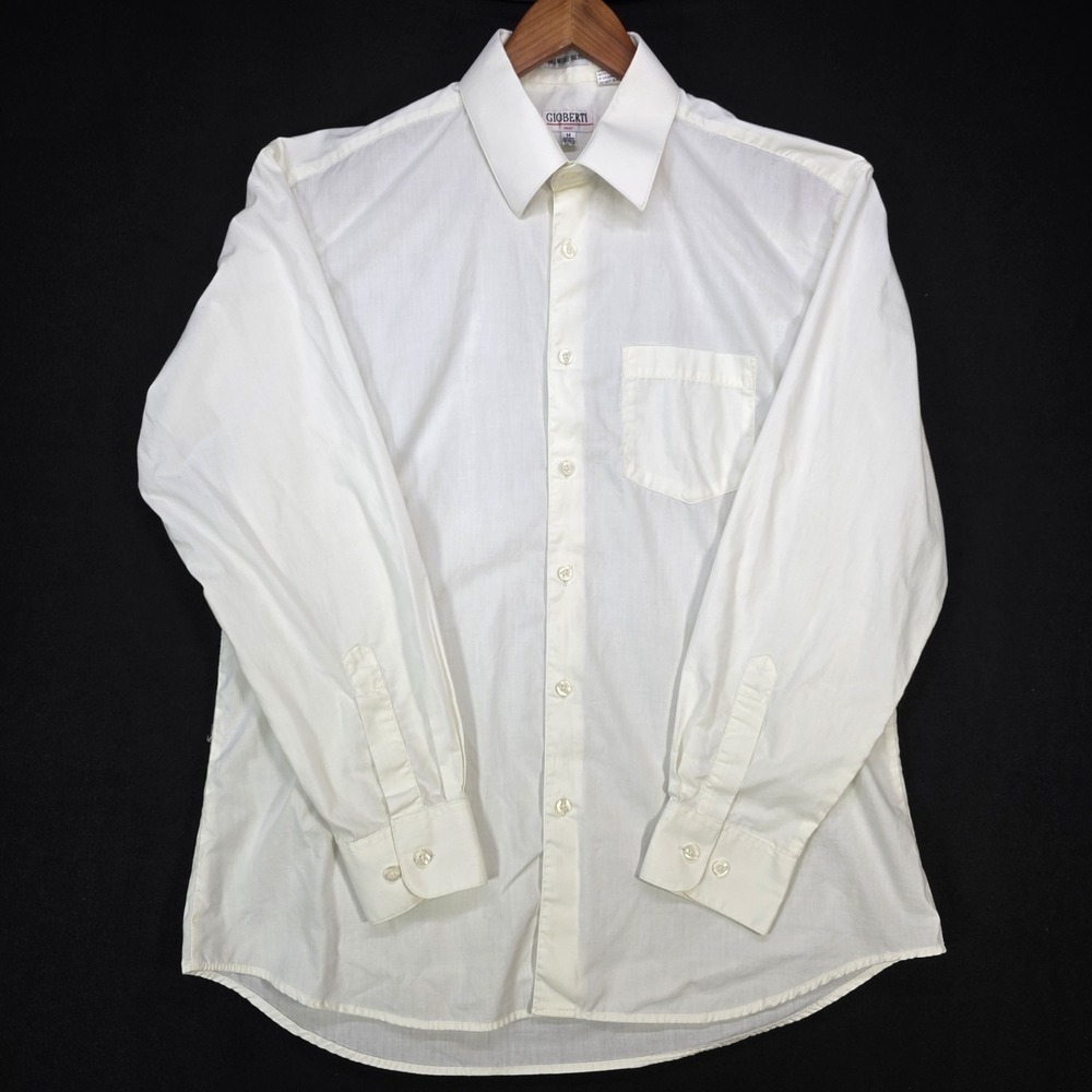 Gioberti Italy Mens Ivory Button Up Shirt M White Long Sleeve Minimalist Classic